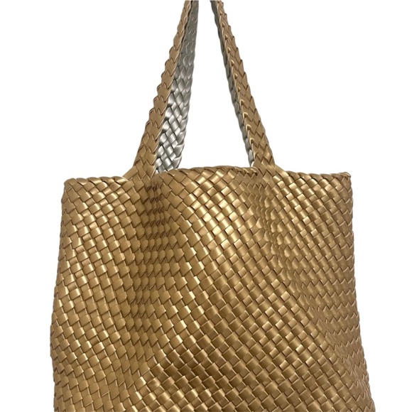 Woven Golden Faux Leather Tote - Picture 2 of 6
